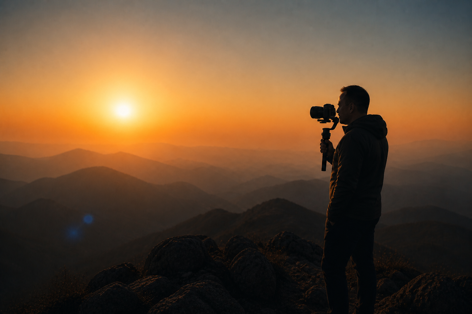 Filmmaker shooting at dawn